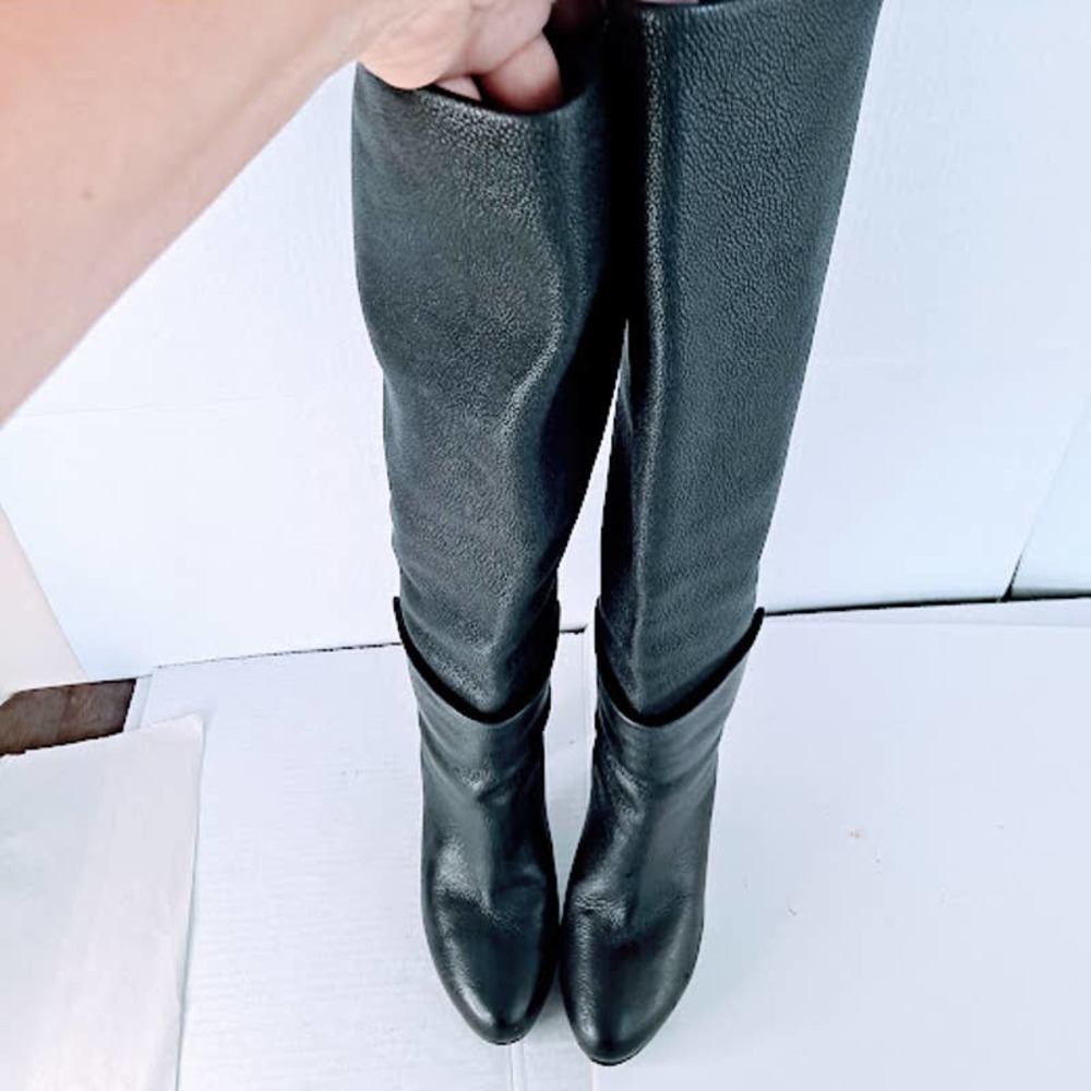 Balenciaga Womens 6 Boots Pebbled Leather Black Tall Knee Buckle Strap - Picture 9 of 16